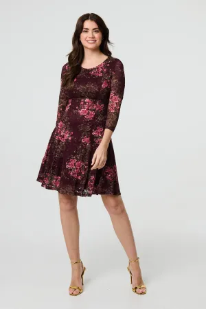 Floral Lace Layer Pleated Short Dress