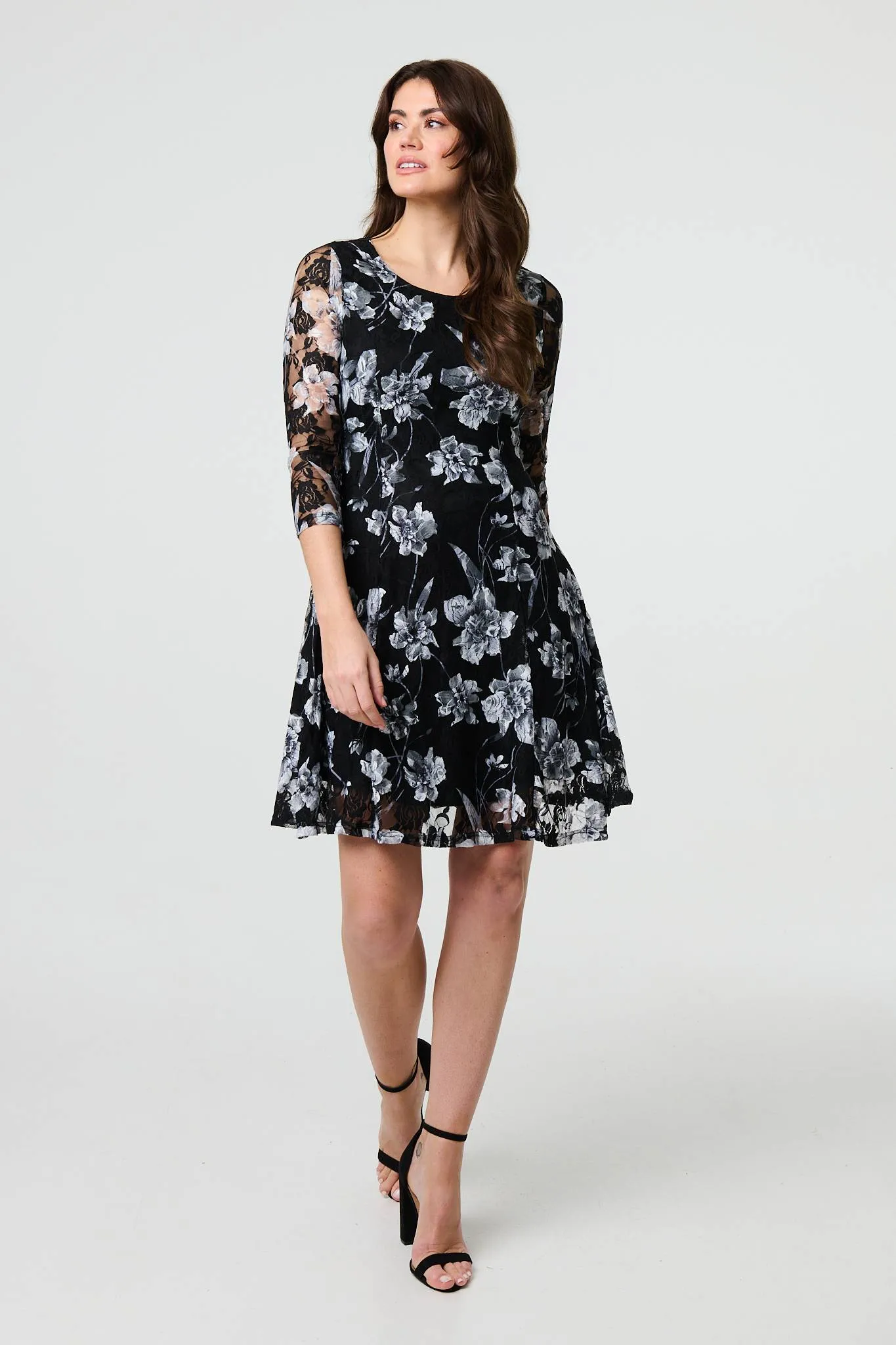 Floral Semi Sheer Lace Layer Short Dress