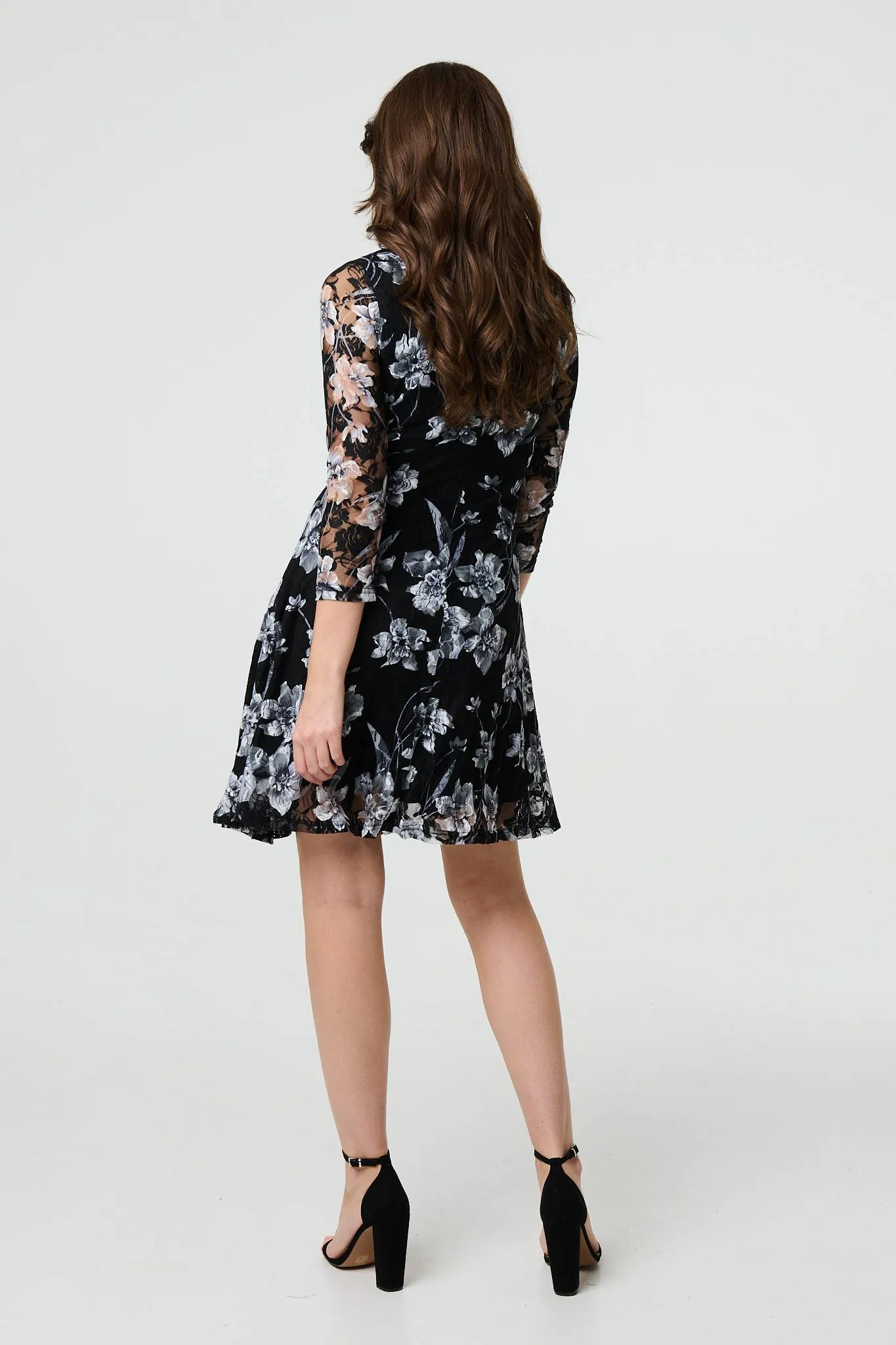 Floral Semi Sheer Lace Layer Short Dress