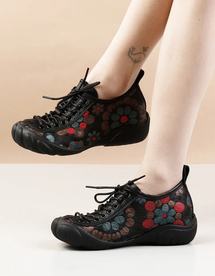 Flower Printed Round Head Spring Retro Flats