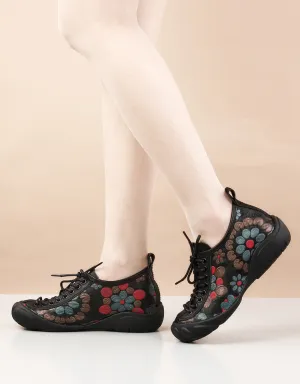 Flower Printed Round Head Spring Retro Flats