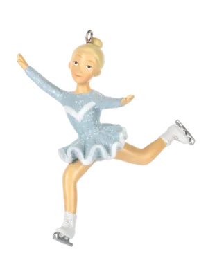 Girl Ice Skater Ornament Wearing Grey Outfit