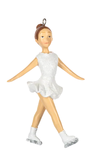 Girl Ice Skater Ornament Wearing White Outfit