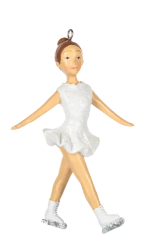 Girl Ice Skater Ornament Wearing White Outfit