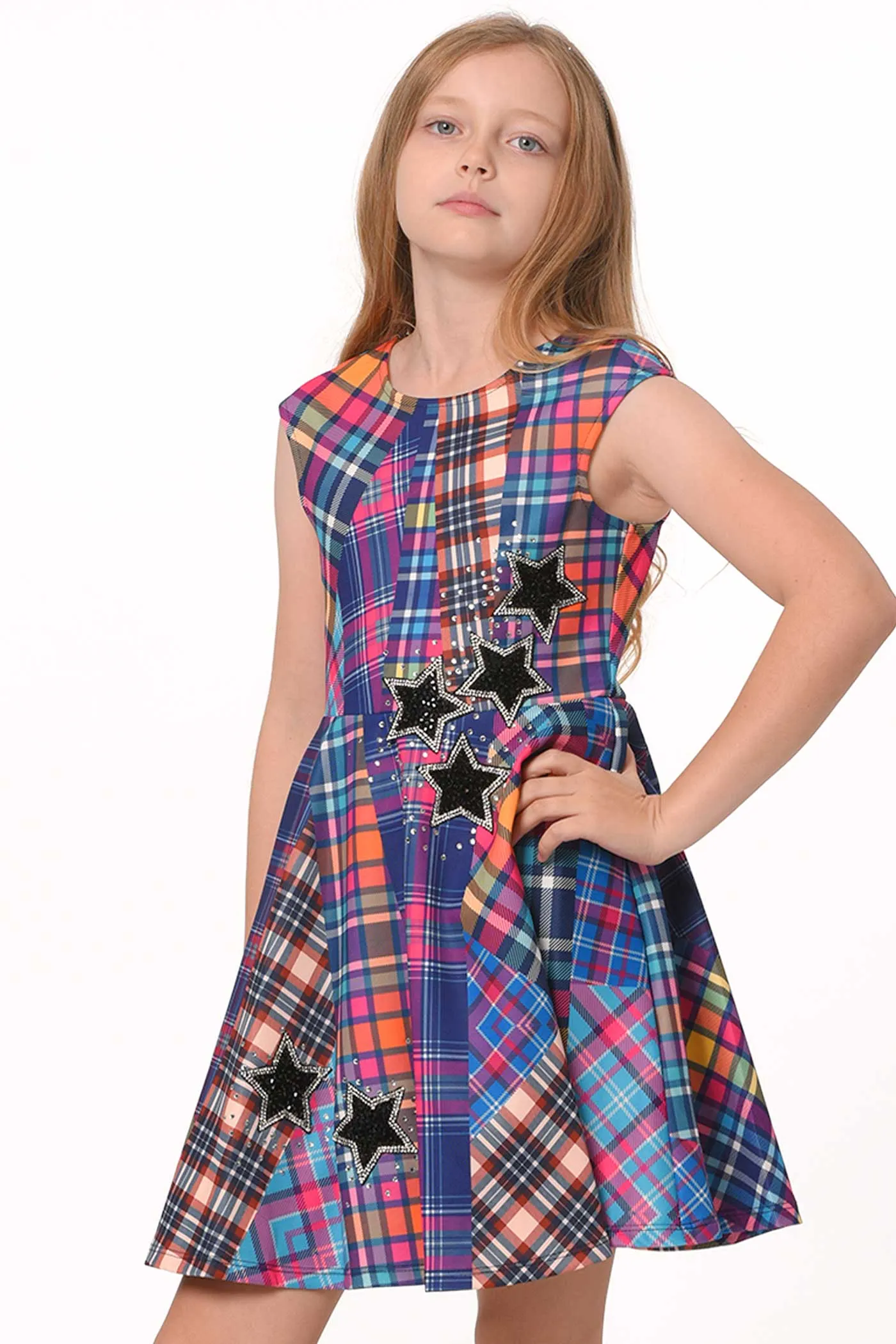 Girls Fit and Flare Plaid Skater Dress