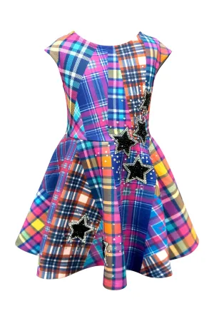 Girls Fit and Flare Plaid Skater Dress