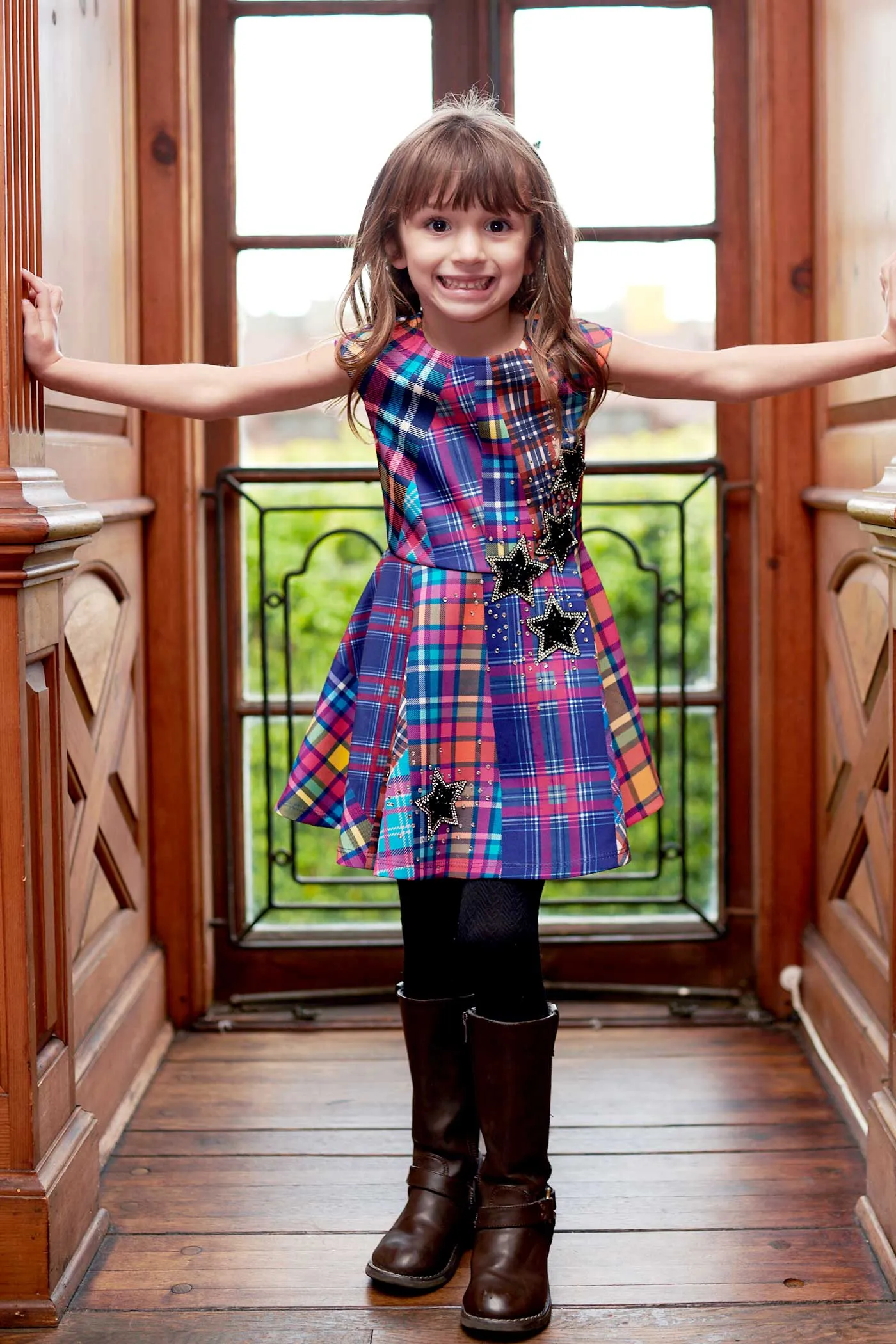 Girls Fit and Flare Plaid Skater Dress