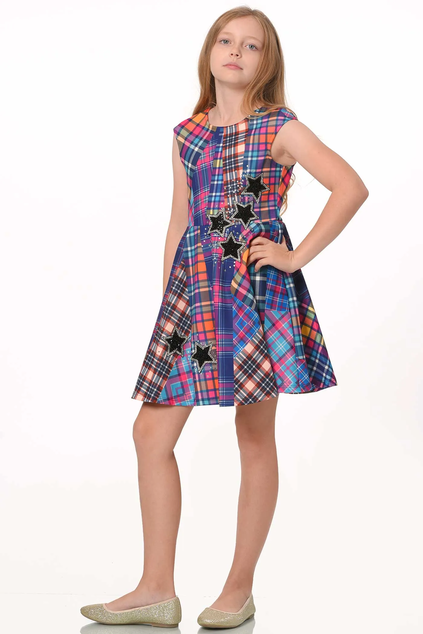 Girls Fit and Flare Plaid Skater Dress