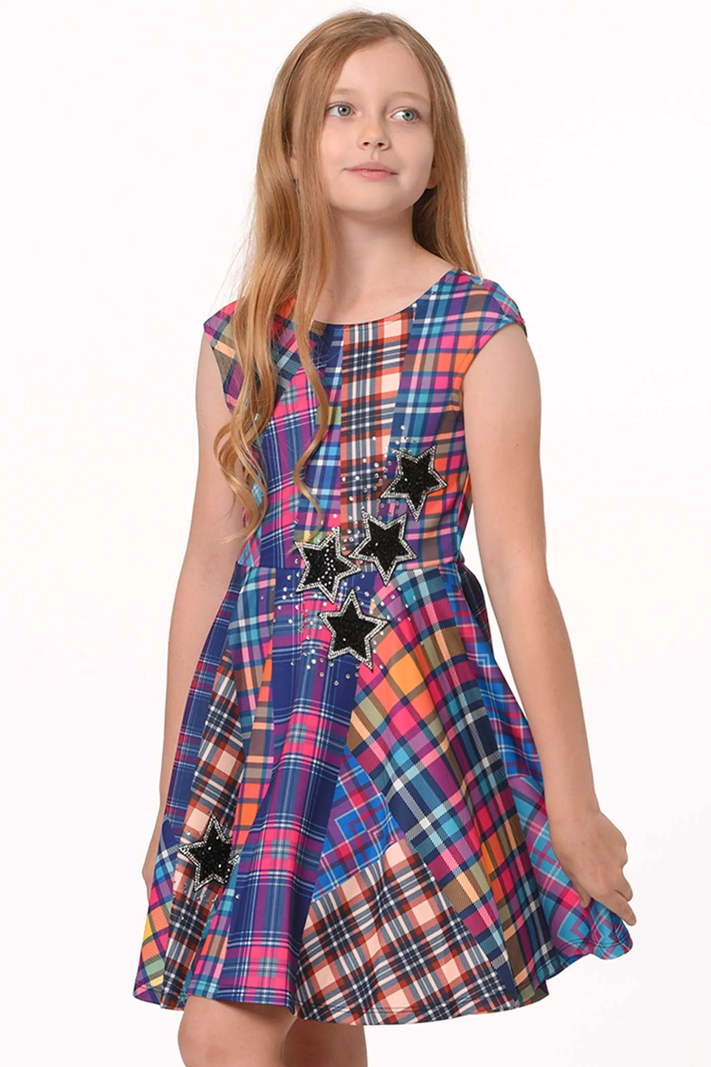 Girls Fit and Flare Plaid Skater Dress