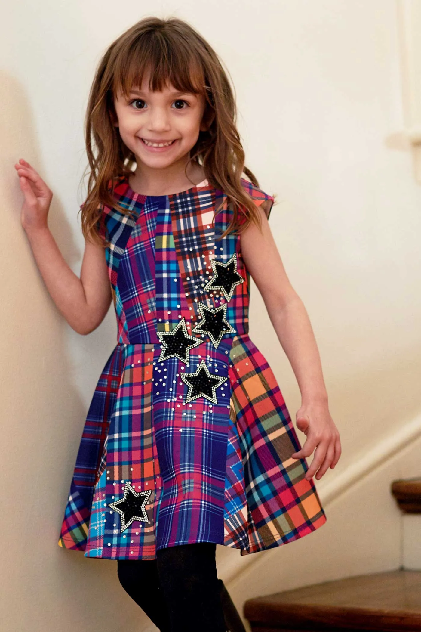 Girls Fit and Flare Plaid Skater Dress