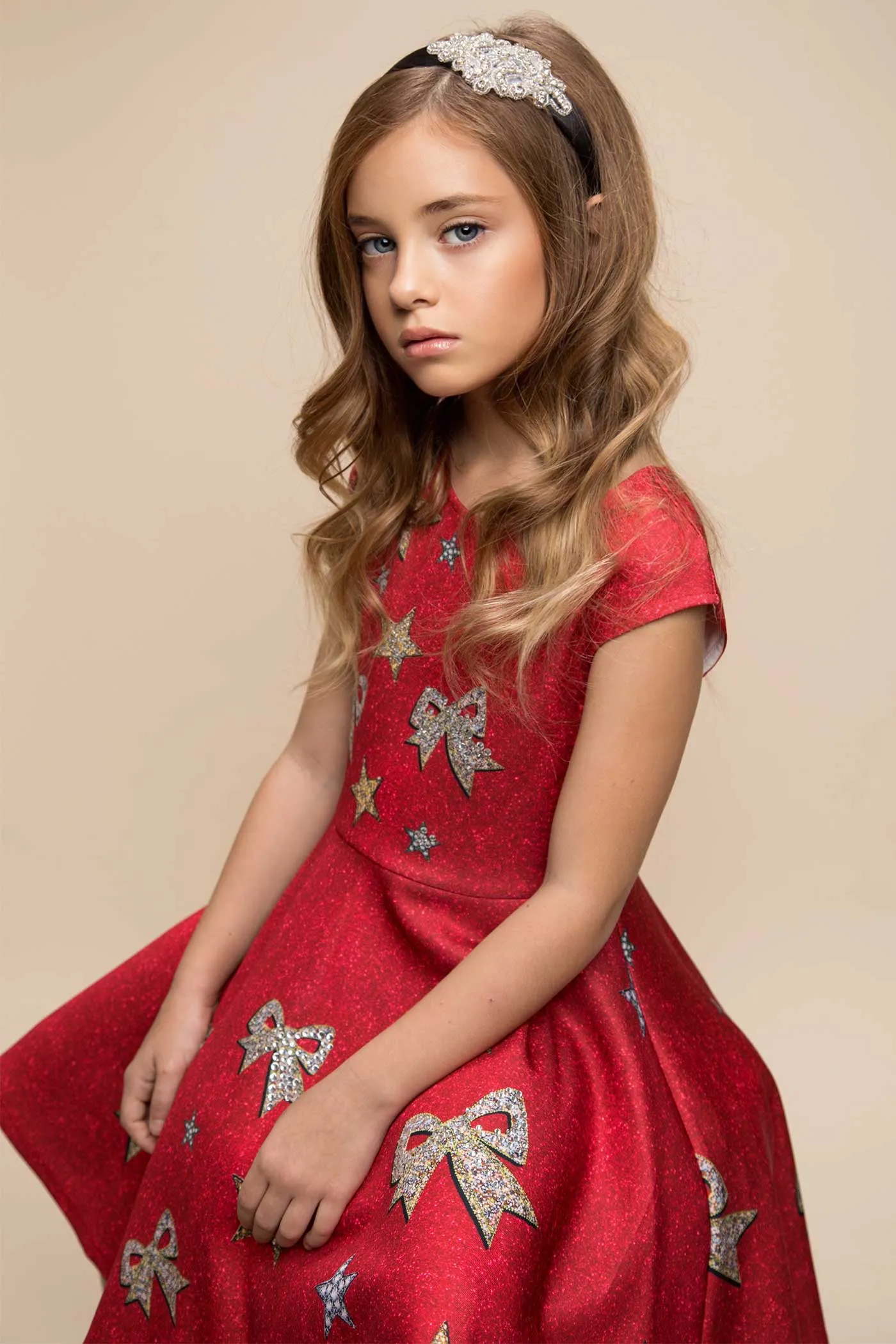 Girls Jewel Bow Fit and Flare Skater Dress