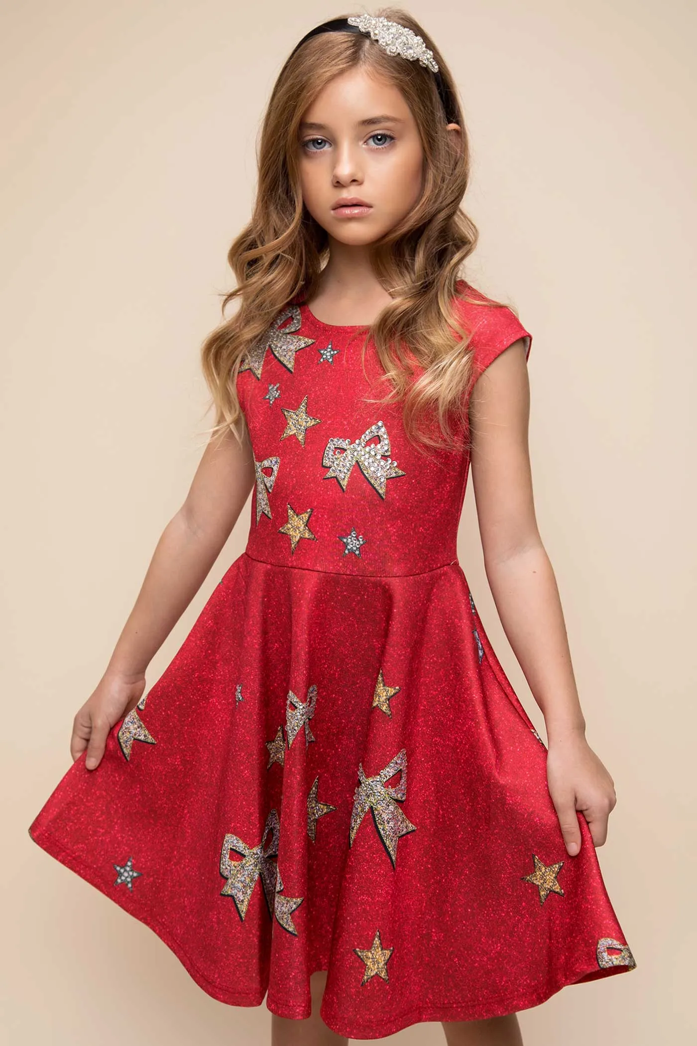 Girls Jewel Bow Fit and Flare Skater Dress