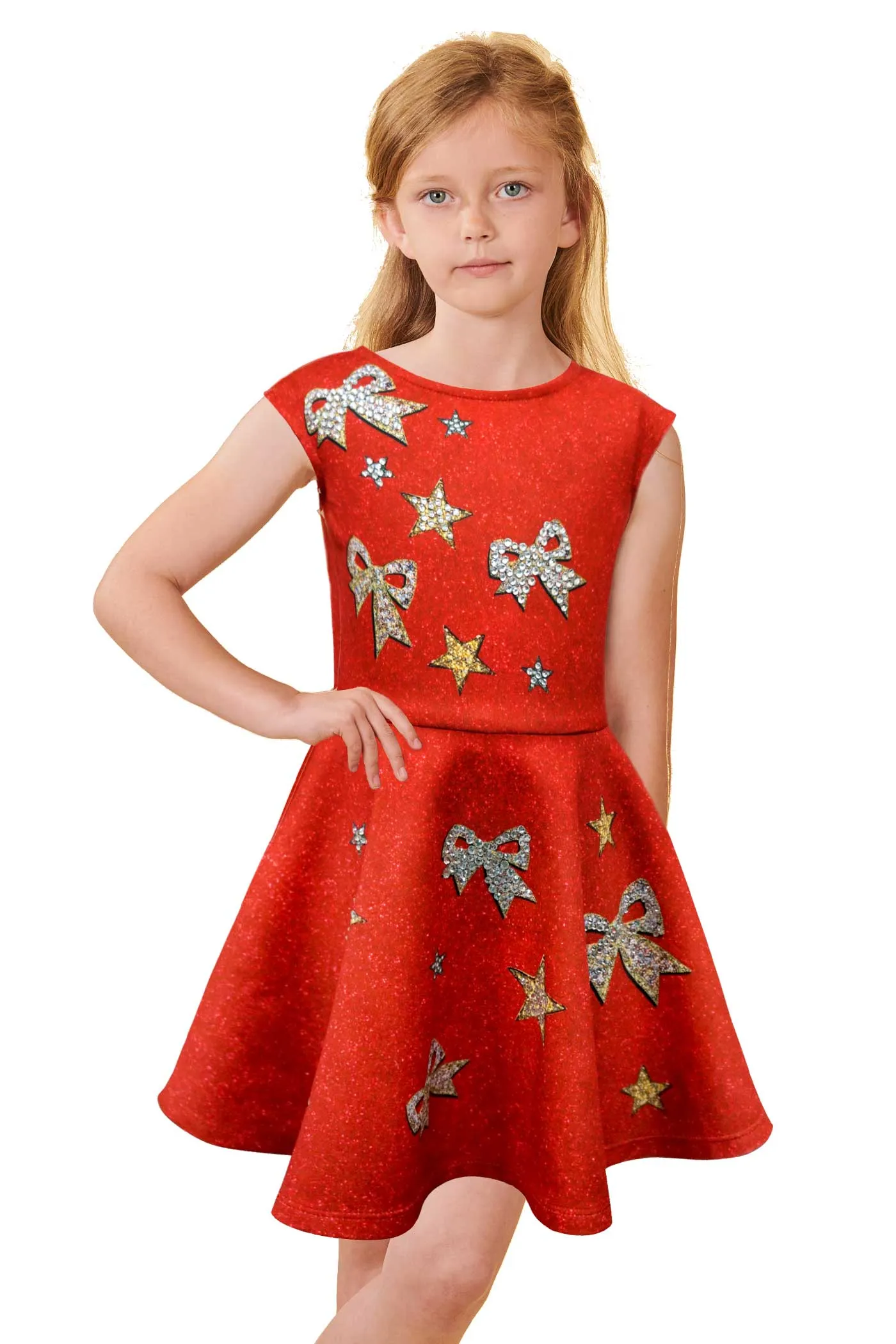 Girls Jewel Bow Fit and Flare Skater Dress