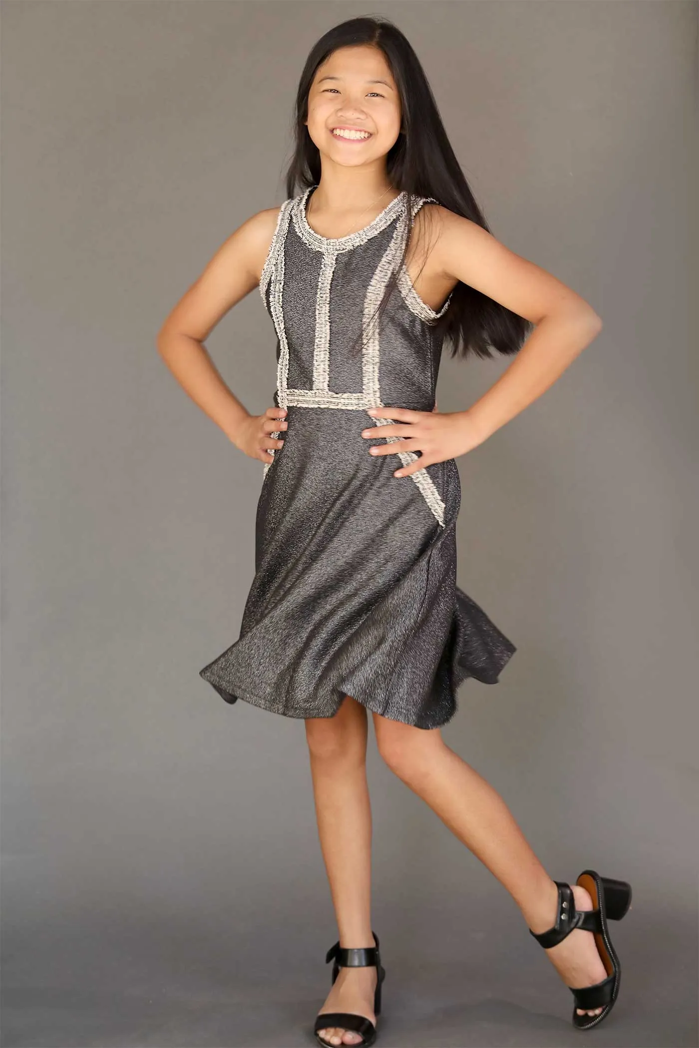 Girls Sleeveless Fit and Flare Metallic Party Dress