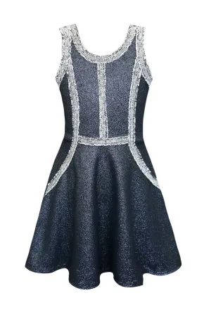 Girls Sleeveless Fit and Flare Metallic Party Dress