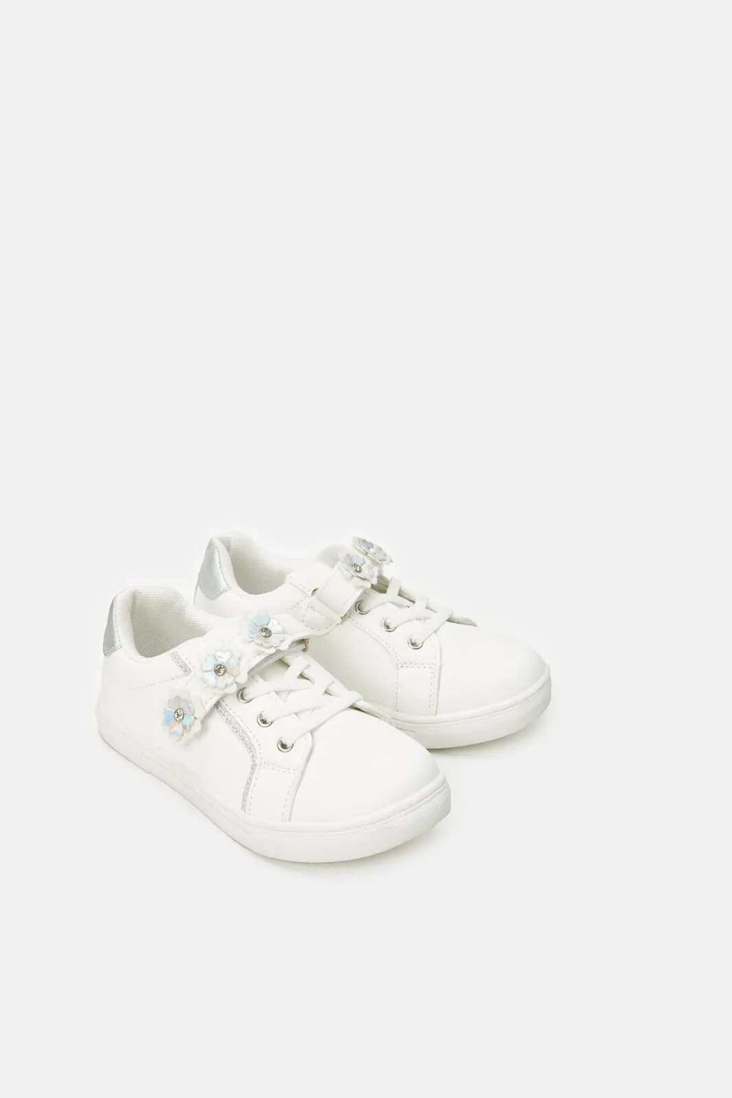 Girls White Floral Sneaker