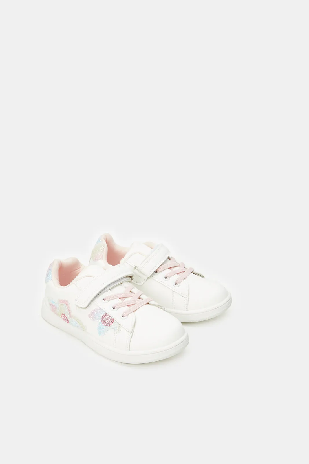 Girls White Floral Trim Sneaker