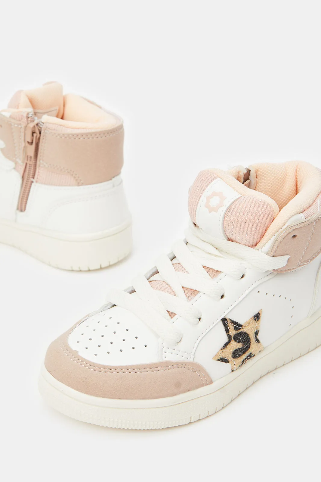 Girls White Star Patch High-Top Sneakers