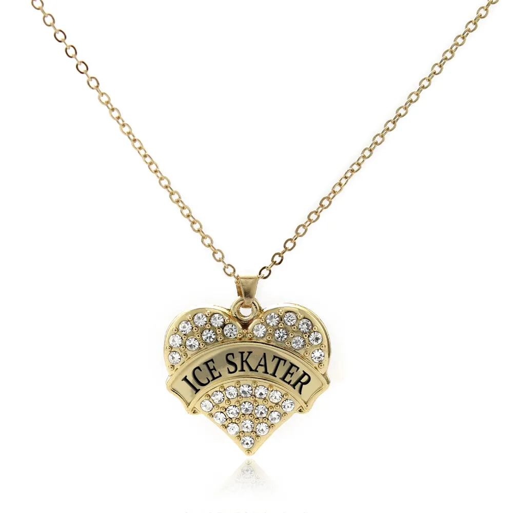 Gold Ice Skater Pave Heart Charm Classic Necklace