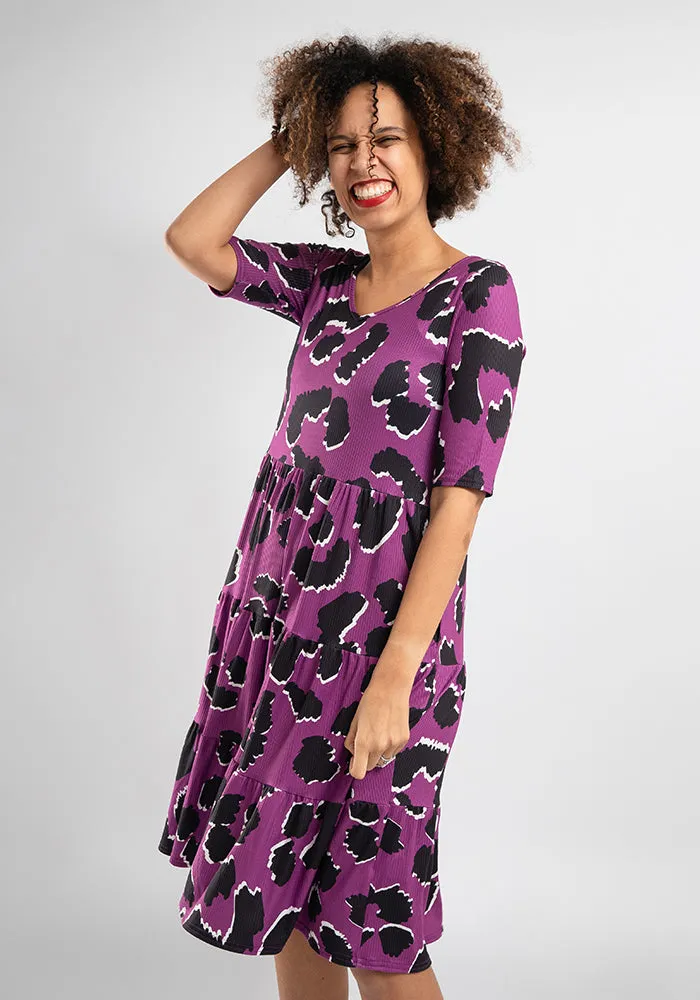 Gretchen Large Animal Print Tiered Hem Dress