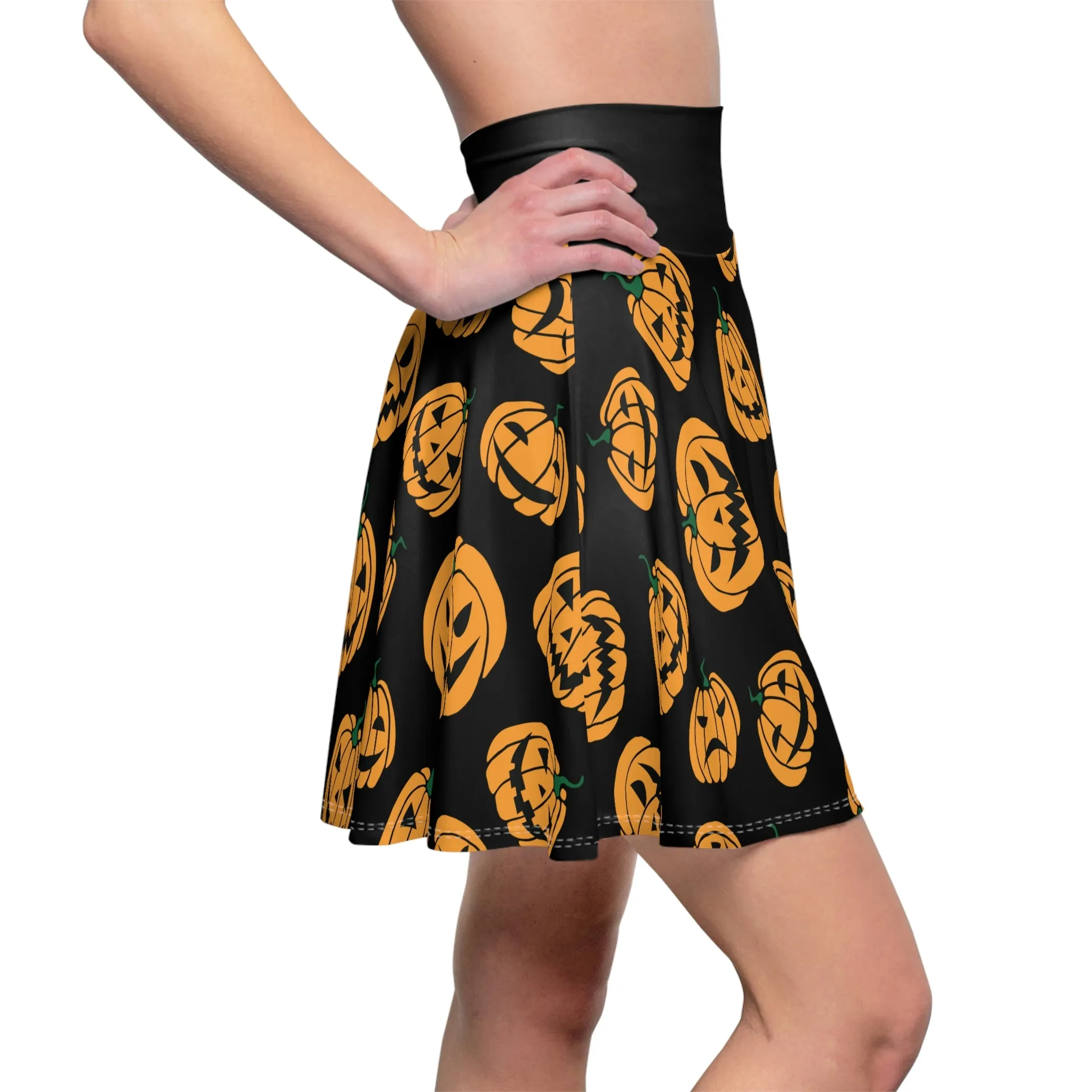 Jack O' Lanterns Black And Orange - Skater Skirt