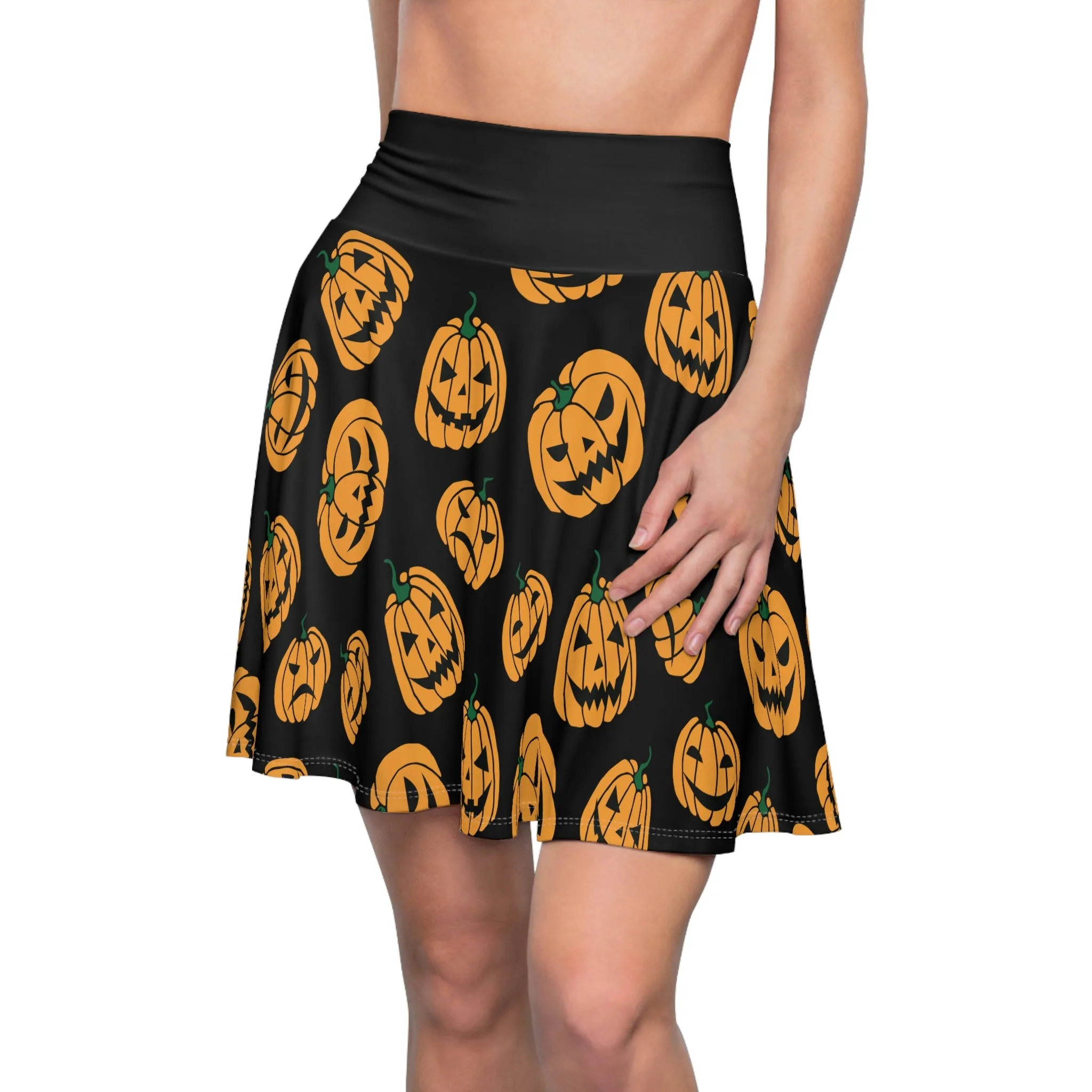 Jack O' Lanterns Black And Orange - Skater Skirt