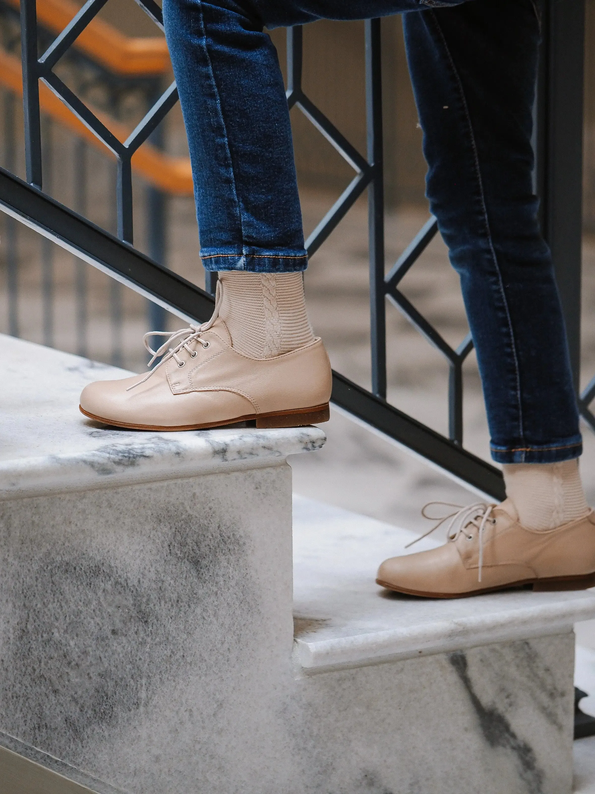 Jacob- Beige Leather Boy Oxford Shoes