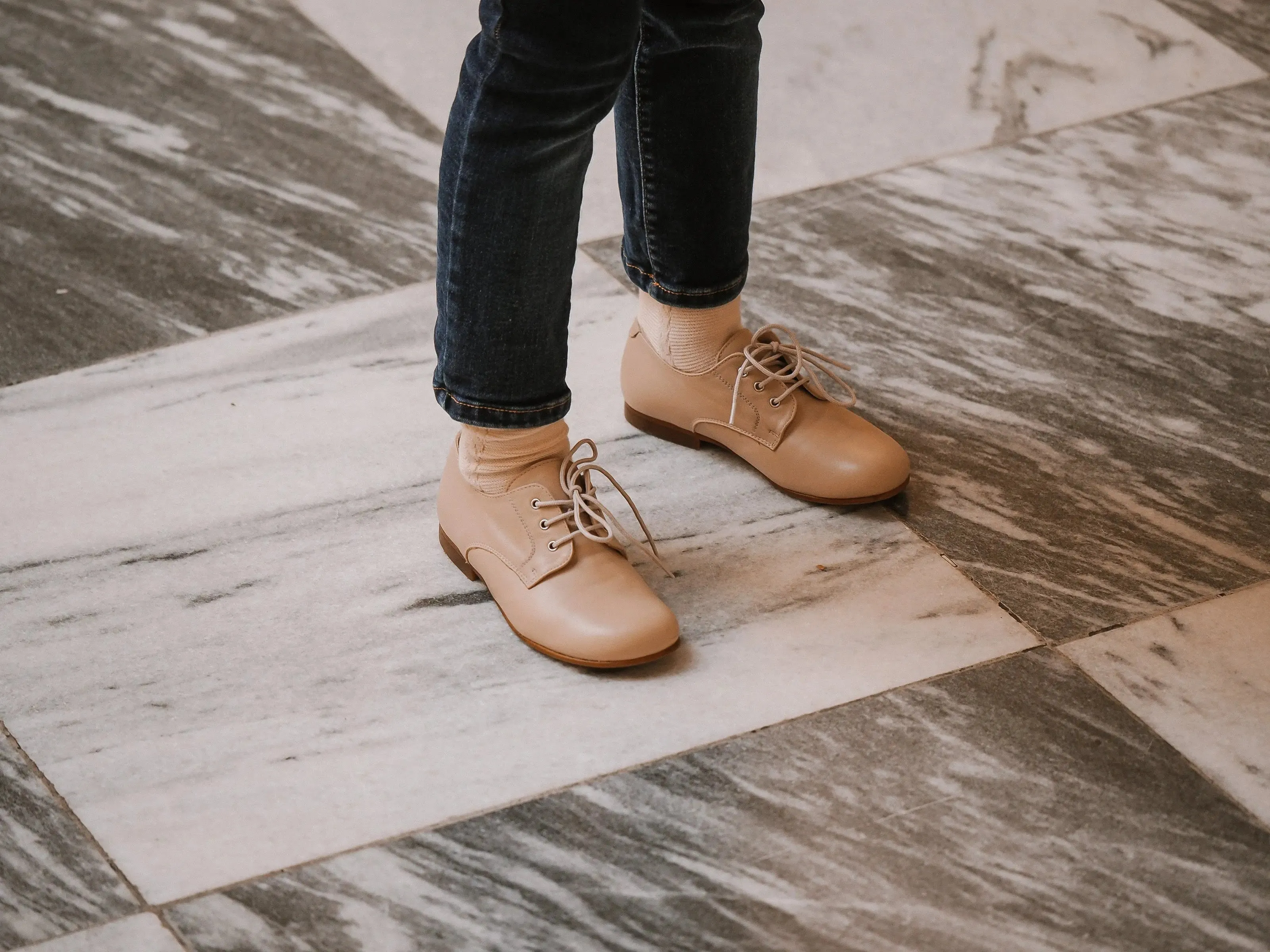 Jacob- Beige Leather Boy Oxford Shoes