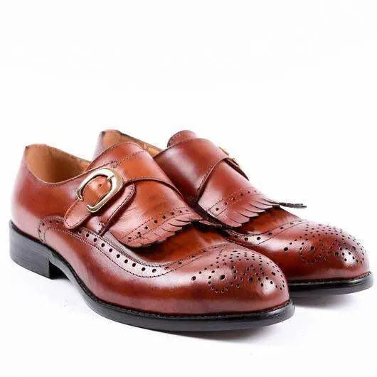 John Foster Single Monk Fringed Brogues - Brown