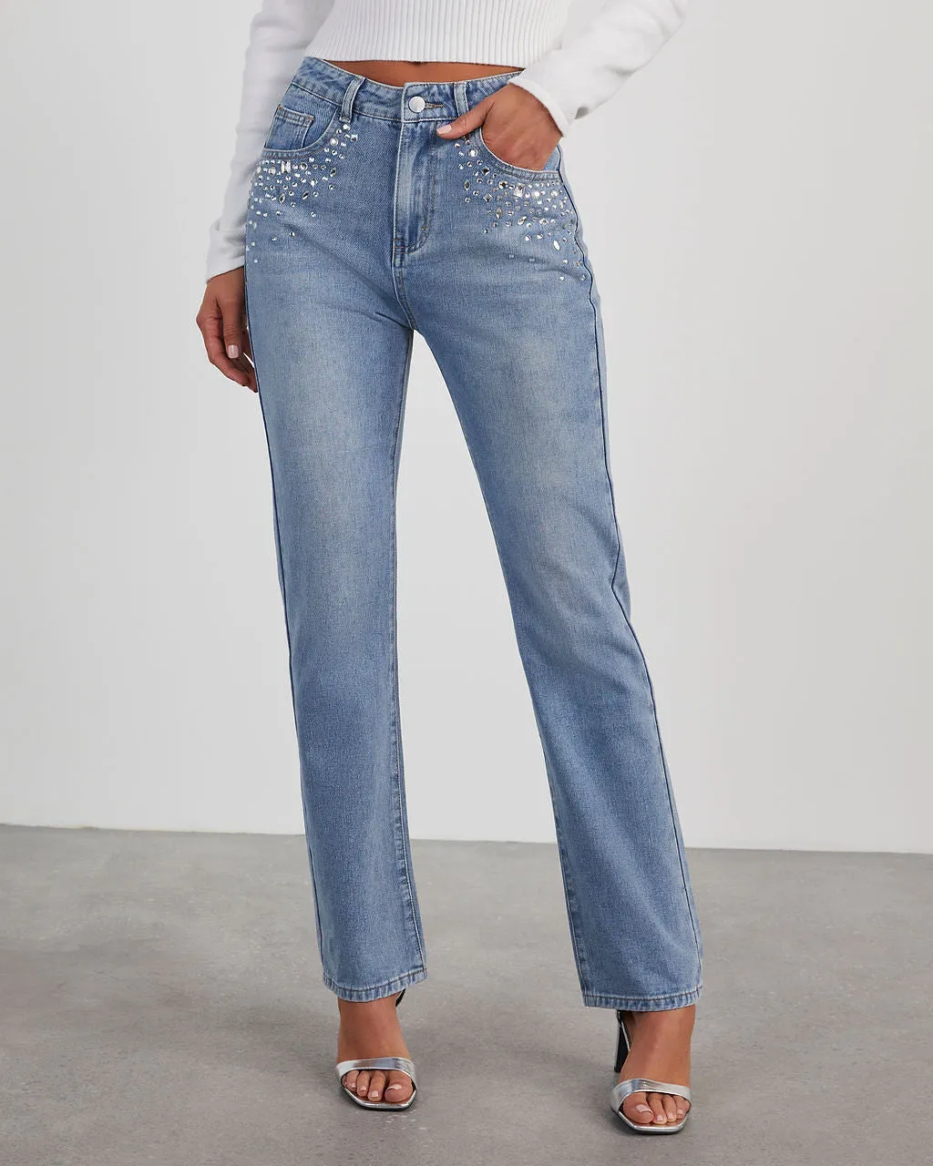 Kayley Rhinestone Straight Leg Jeans