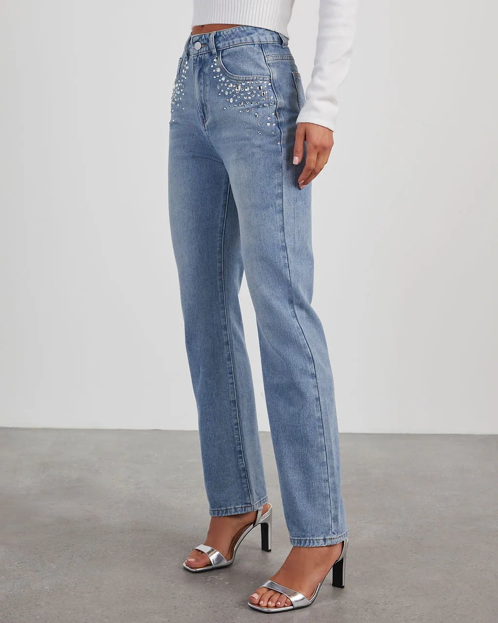 Kayley Rhinestone Straight Leg Jeans