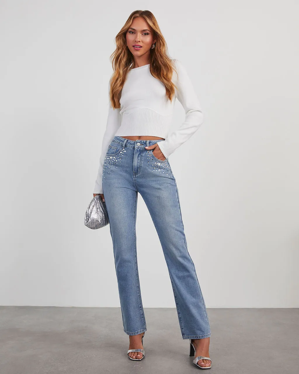 Kayley Rhinestone Straight Leg Jeans