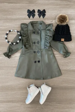 Leather Ruffle Trench Coat