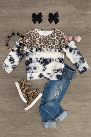 Leopard Tie Dye Ruffle Top