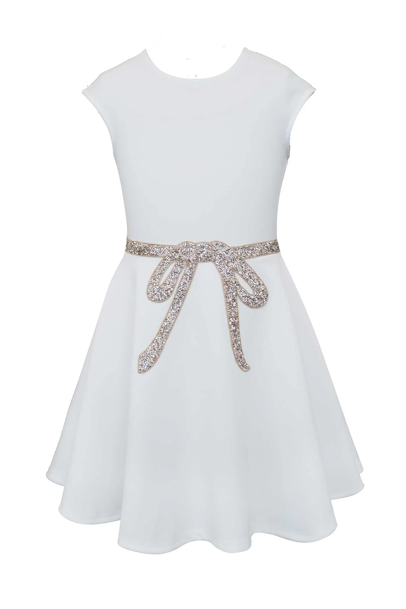 Little Girls Fit and Flare Skater Dress With Jewel Bow