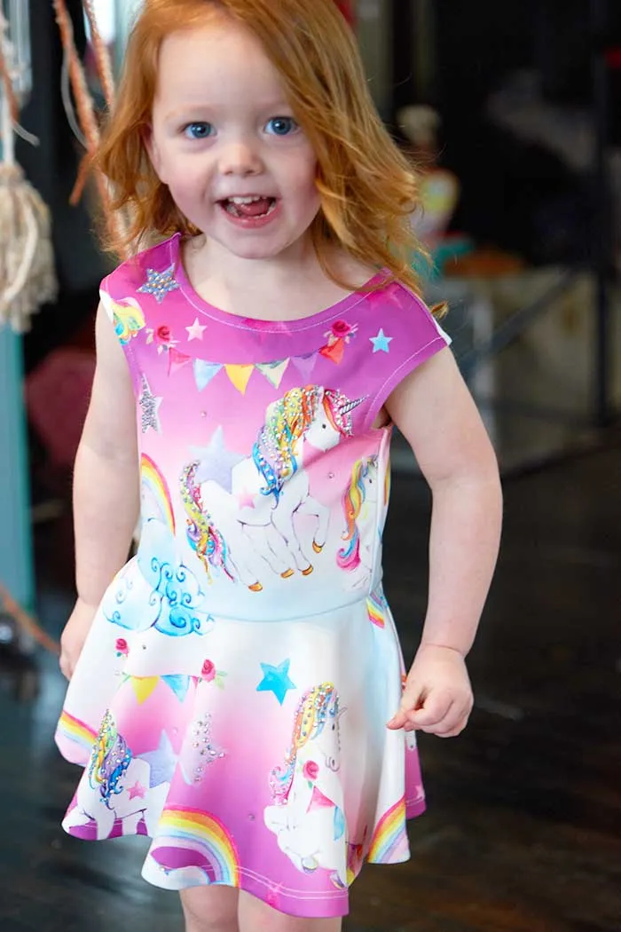 Little Girls Fit and Flare Unicorn Skater Dress