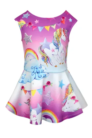 Little Girls Fit and Flare Unicorn Skater Dress