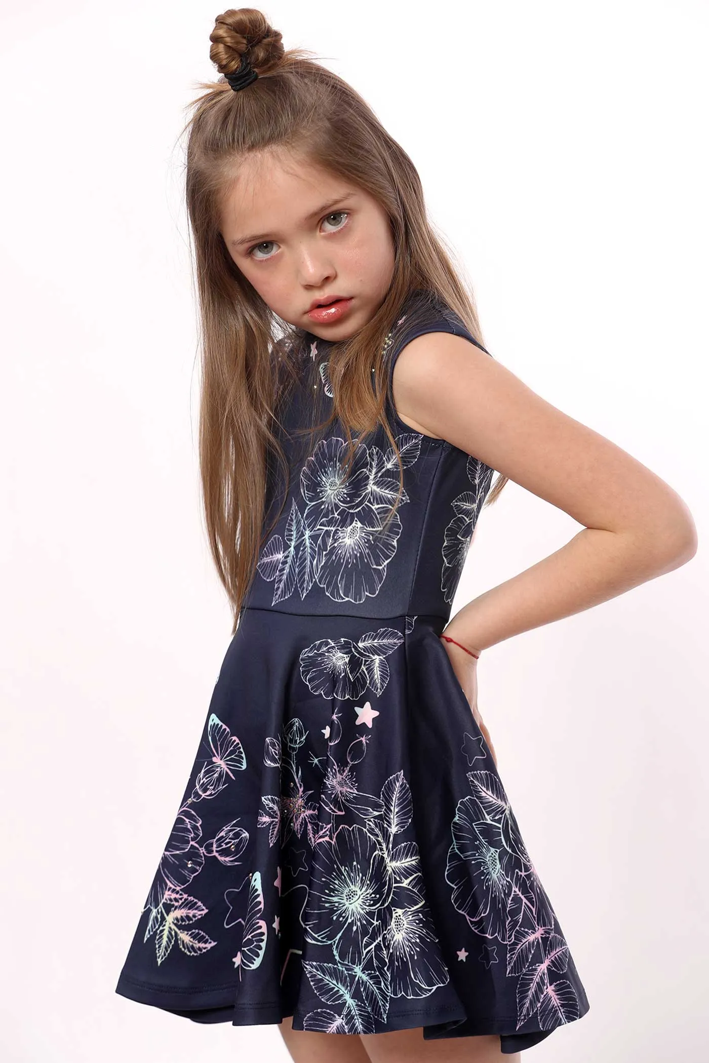 Little Girls Floral and Butterfly Fit and Flare Skater Dress