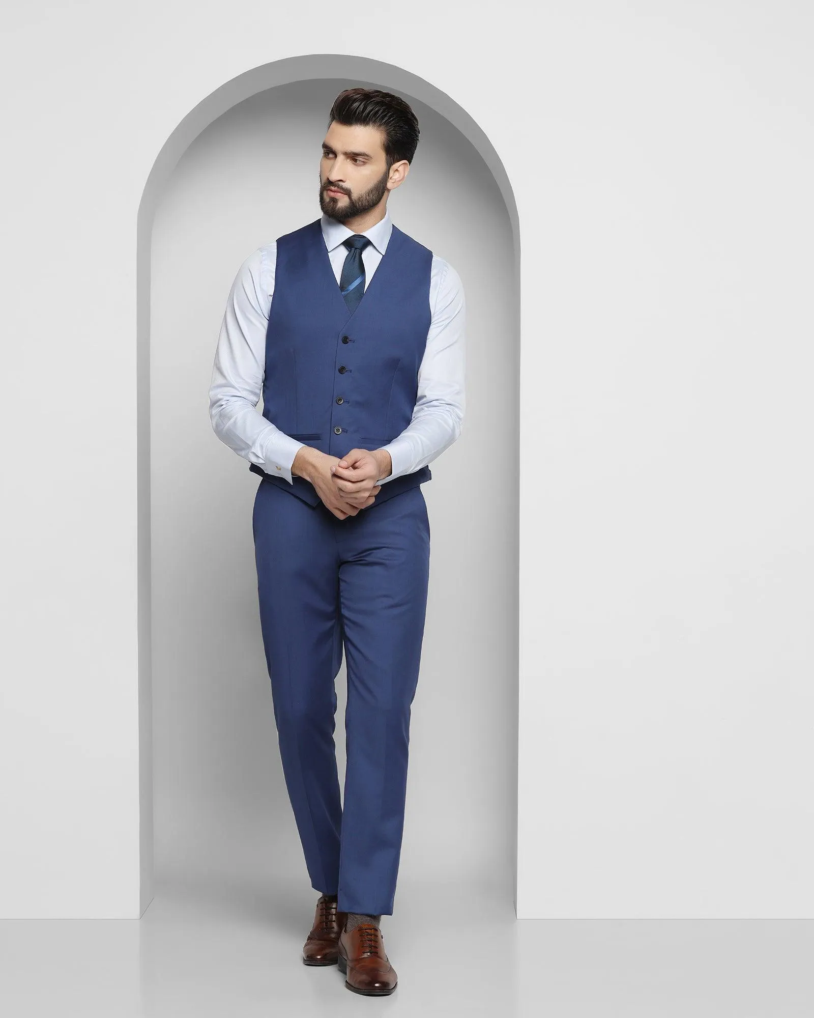 Luxe Three Piece Blue Solid Formal Suit - Cyprus