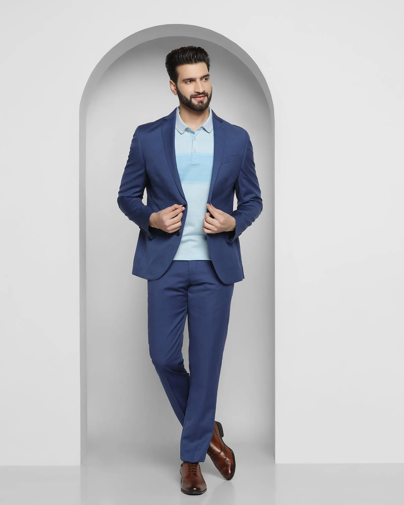 Luxe Three Piece Blue Solid Formal Suit - Cyprus