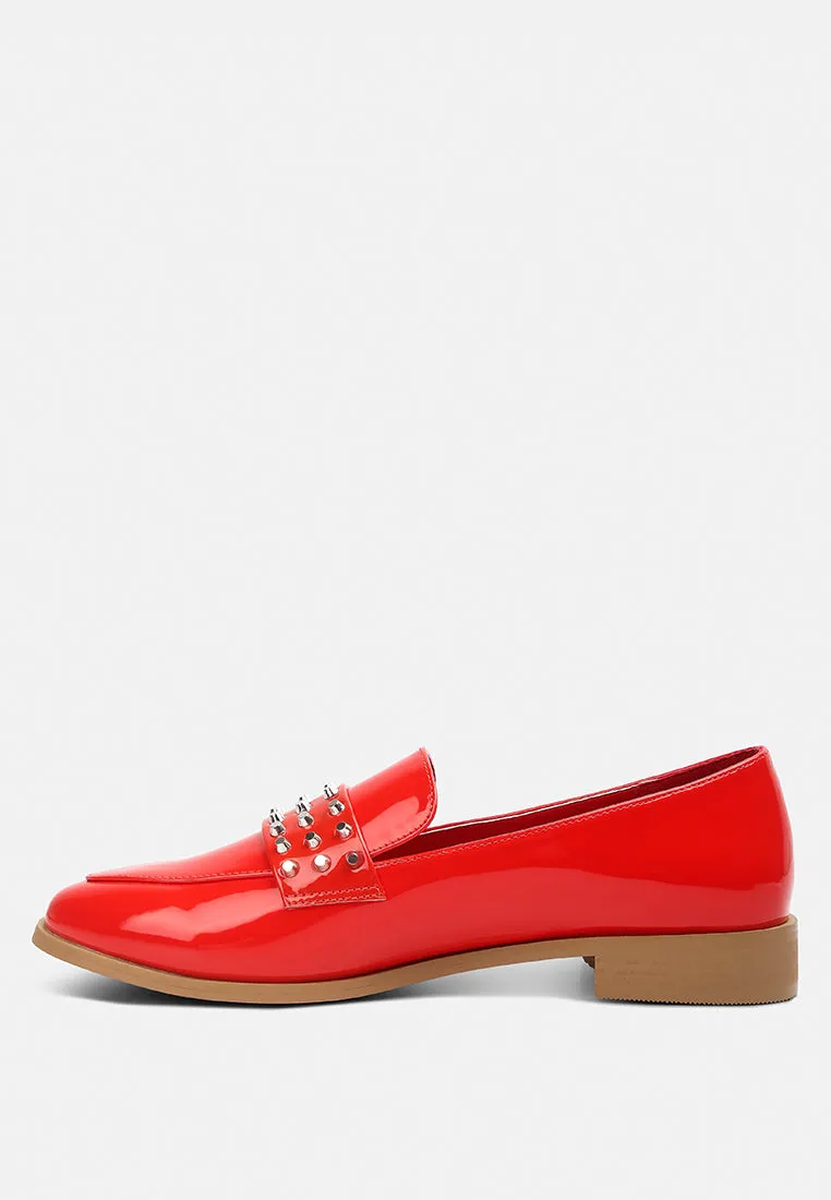 MEANBABE Semicasual Stud Detail Patent Loafers in Red