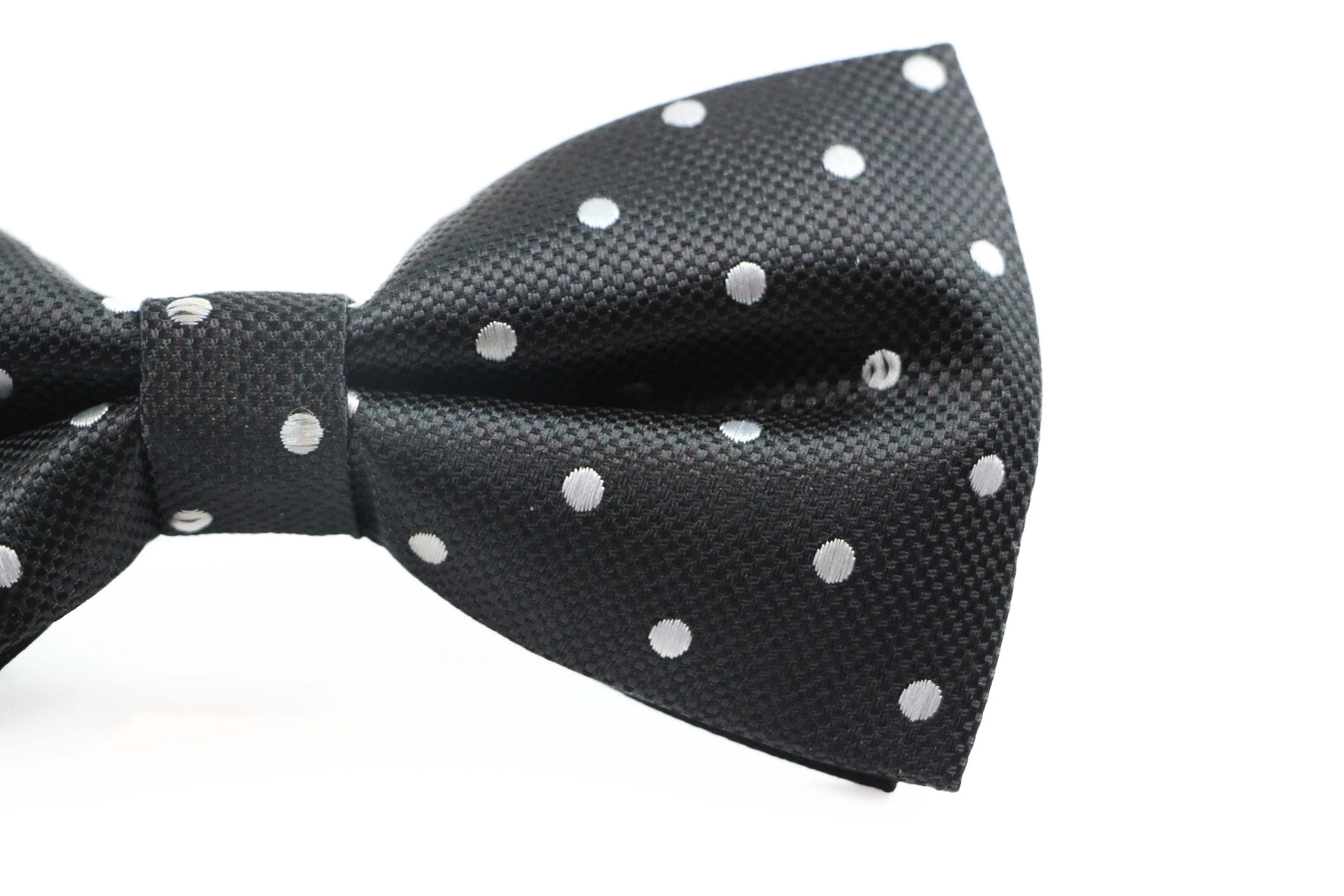 Mens Black & Silver Polka Dots Bow Tie