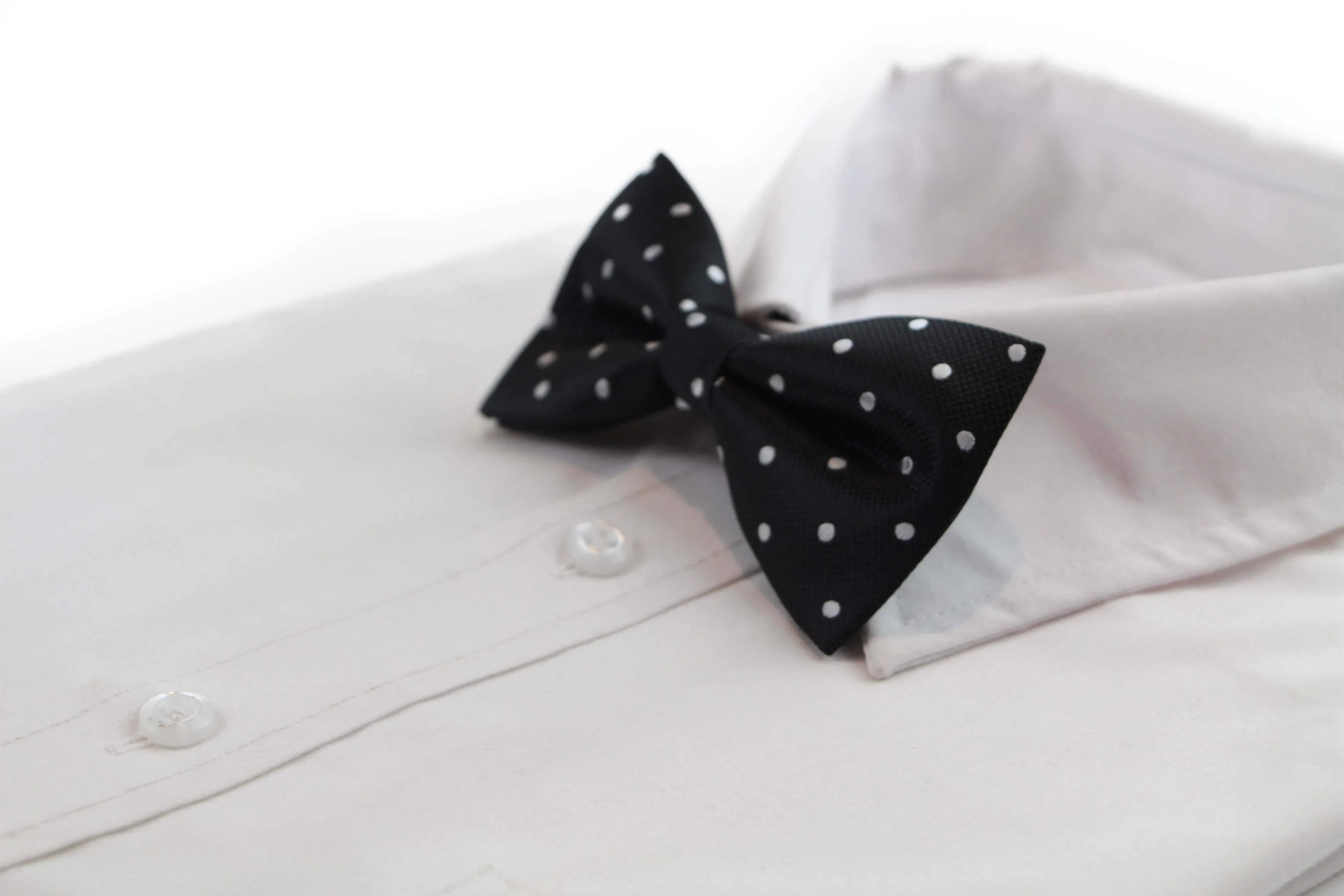 Mens Black & Silver Polka Dots Bow Tie