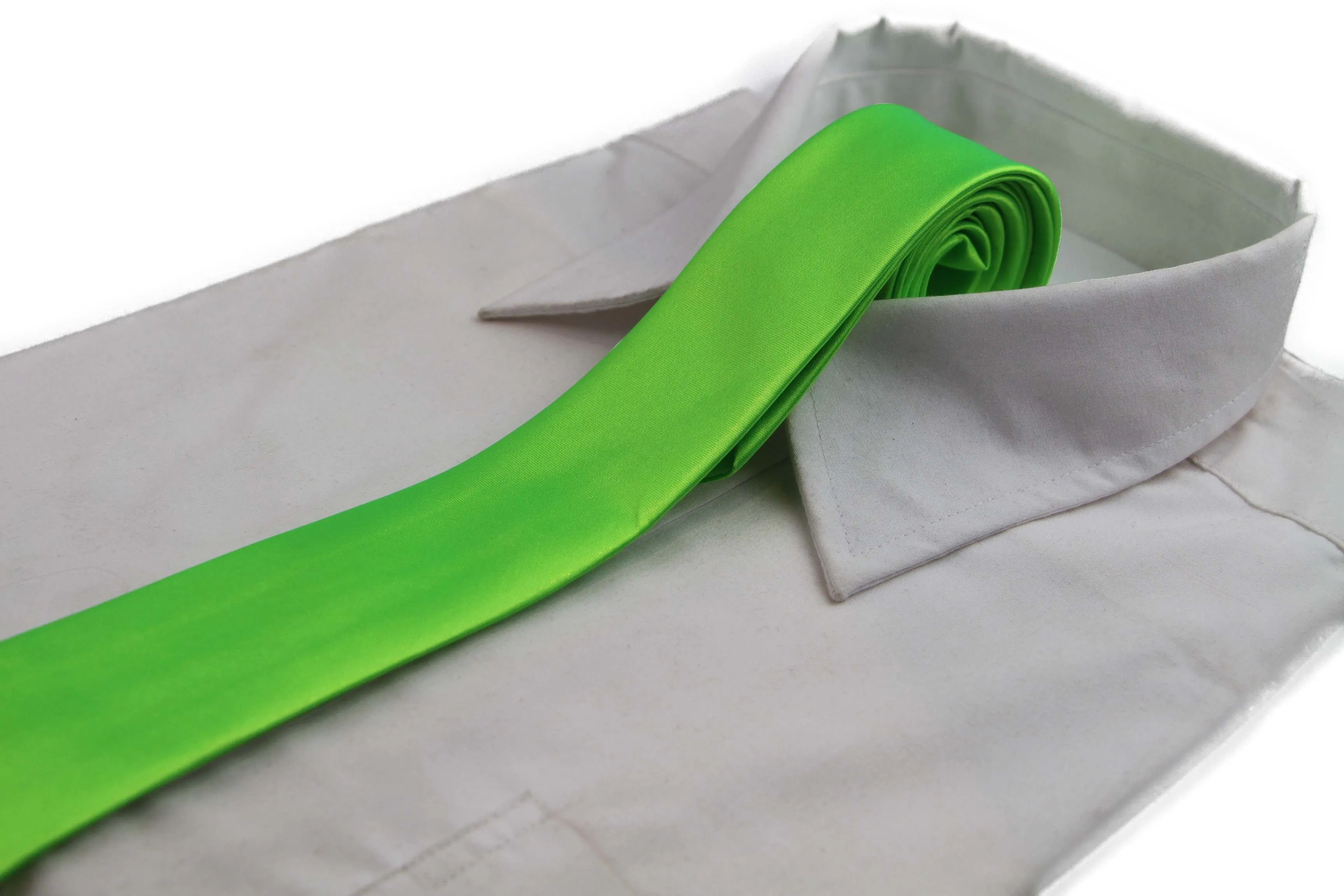 Mens Fluro Green 5cm Skinny  Plain Neck Tie