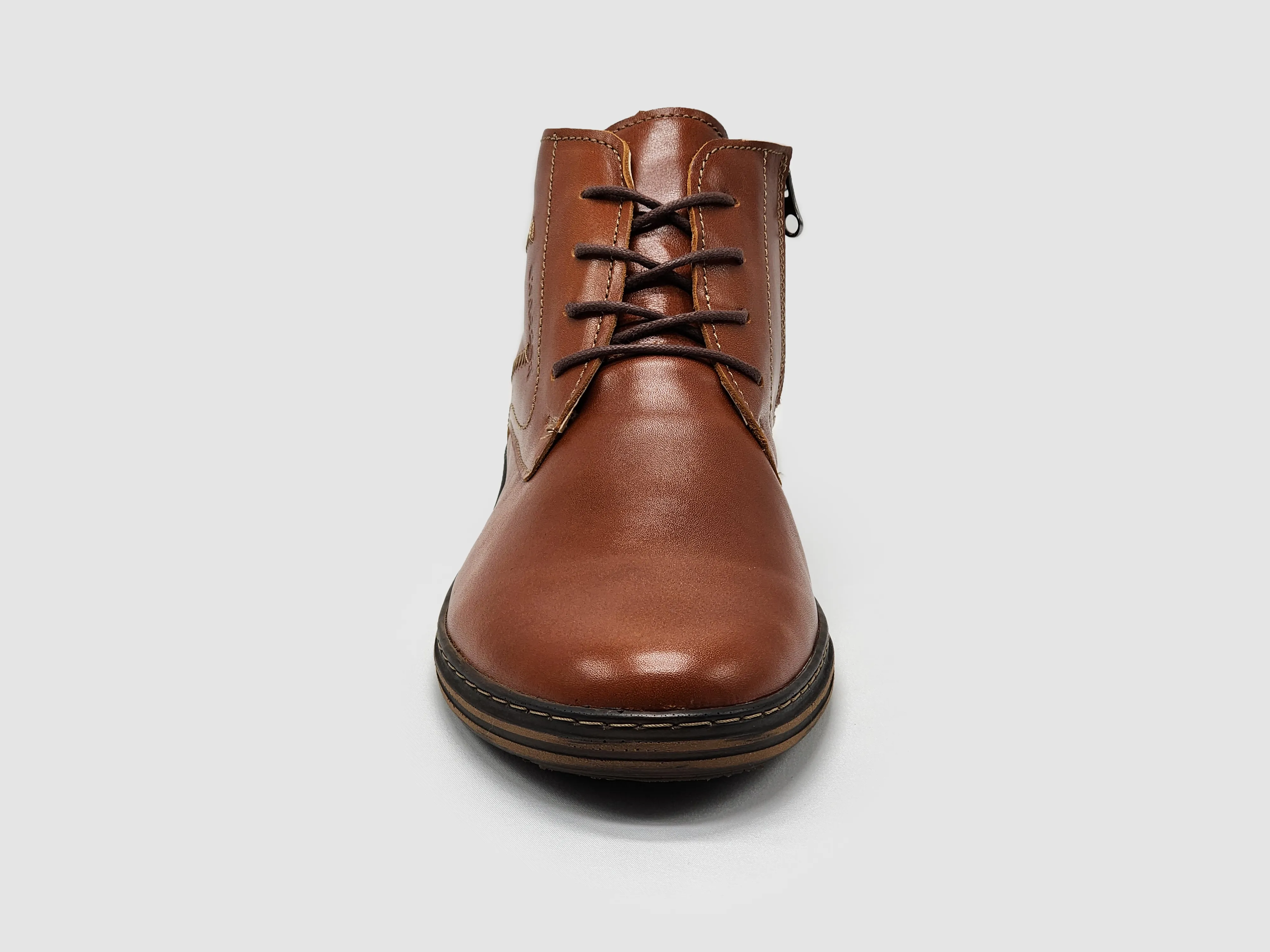 Men's Modern Wool-Lined Zip-Up Leather Boots - Brown