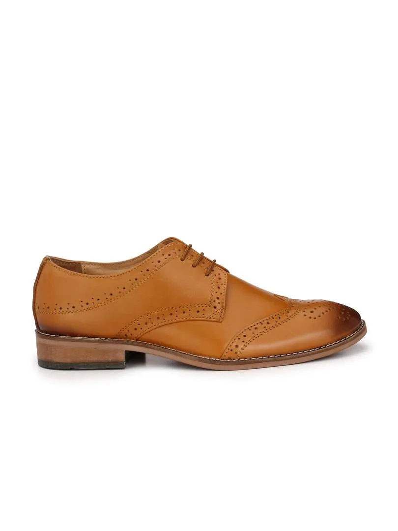 Men's Tan Derby Brogue Original Leather Formal Shoes