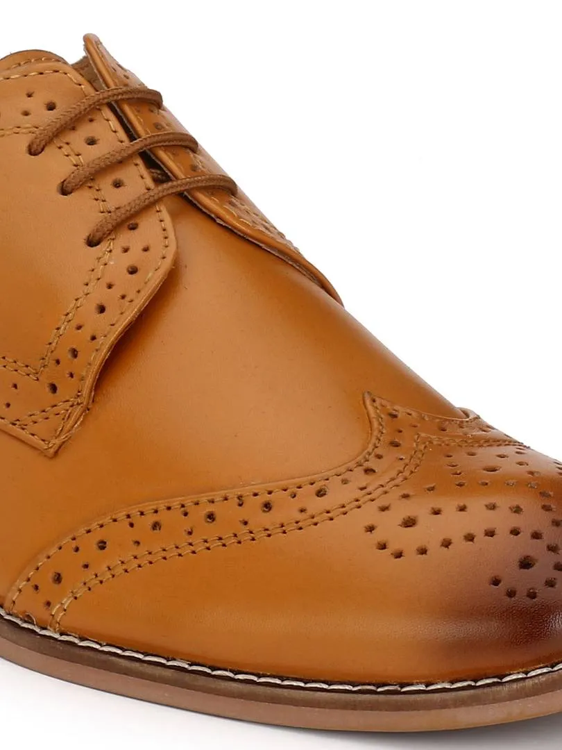 Men's Tan Derby Brogue Original Leather Formal Shoes