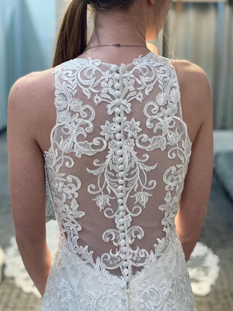 Mermaid Lace Wedding Gown With Semi-Cathedral Train Racer Back Wedding Dress WD492