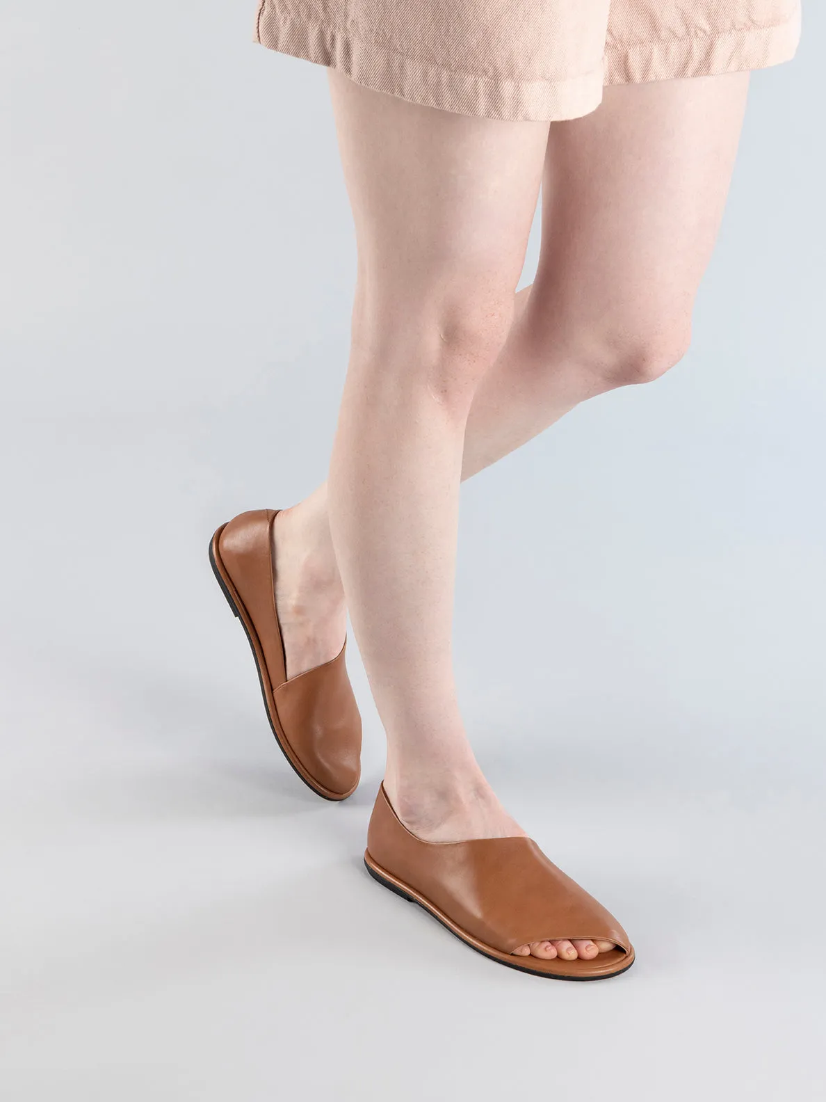 MIENNE 102 - Brown Leather Peep Toe Shoes