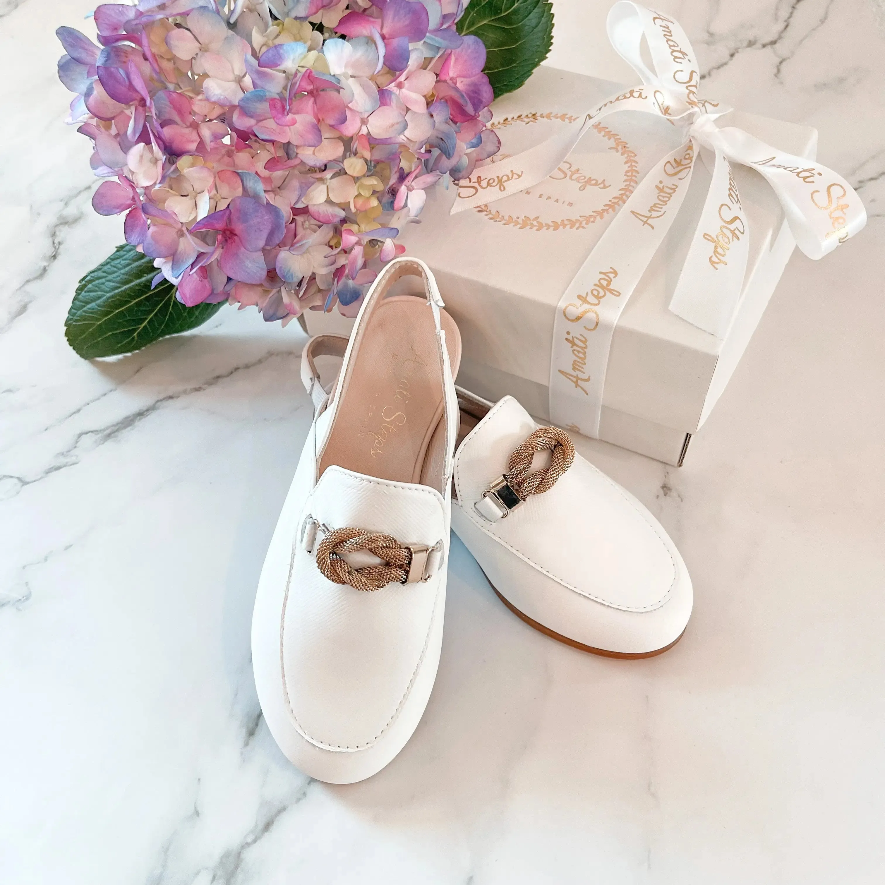 Mila- White Leather Slingback Loafer Shoes